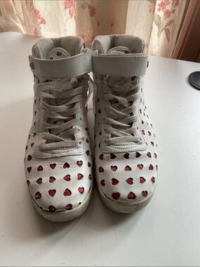 Women’s White High-Top Sneakers with Red Heart Accents